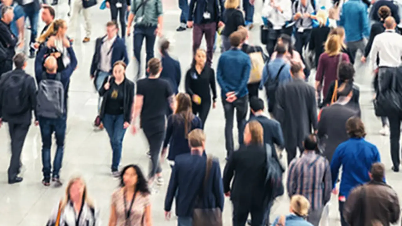 business people crowd at a tradeshow, banner size. ideal for websites and magazines layouts