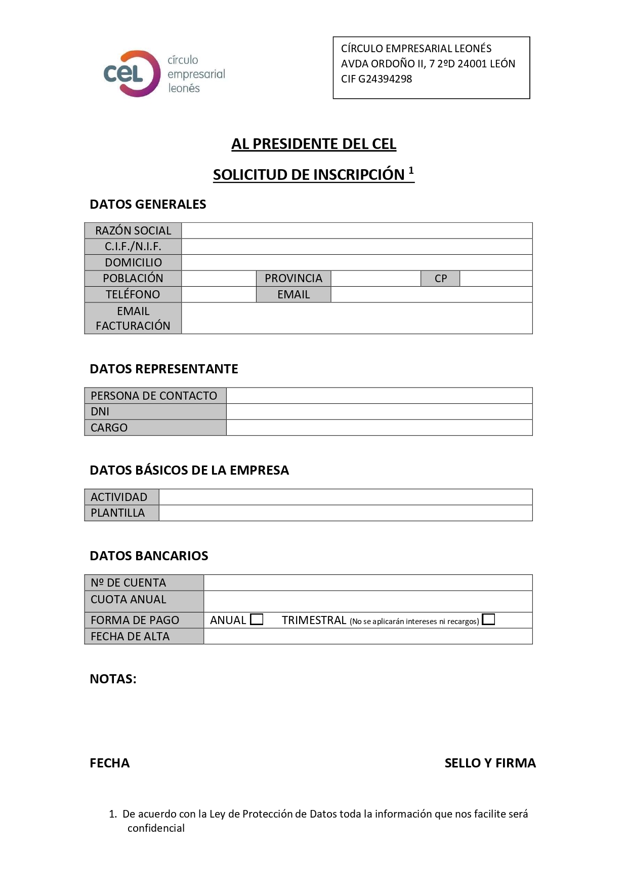 Solicitud Inscripción CEL