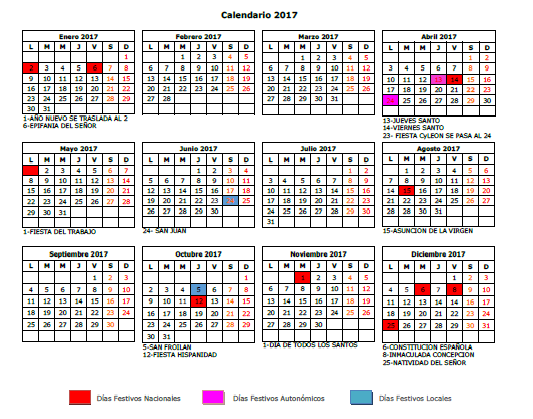 Calendario laboral 2017 y domingos y festivos de apertura del comercio