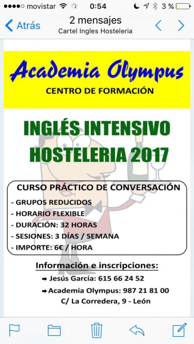 Curso de Inglés intensivo para Hostelería 2017 en Academia Olympus