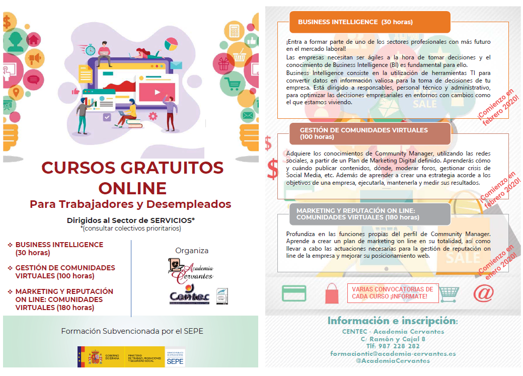 Cursos Gratuitos Online para trabajadores y desempleados de CENTEC Academia Cervantes