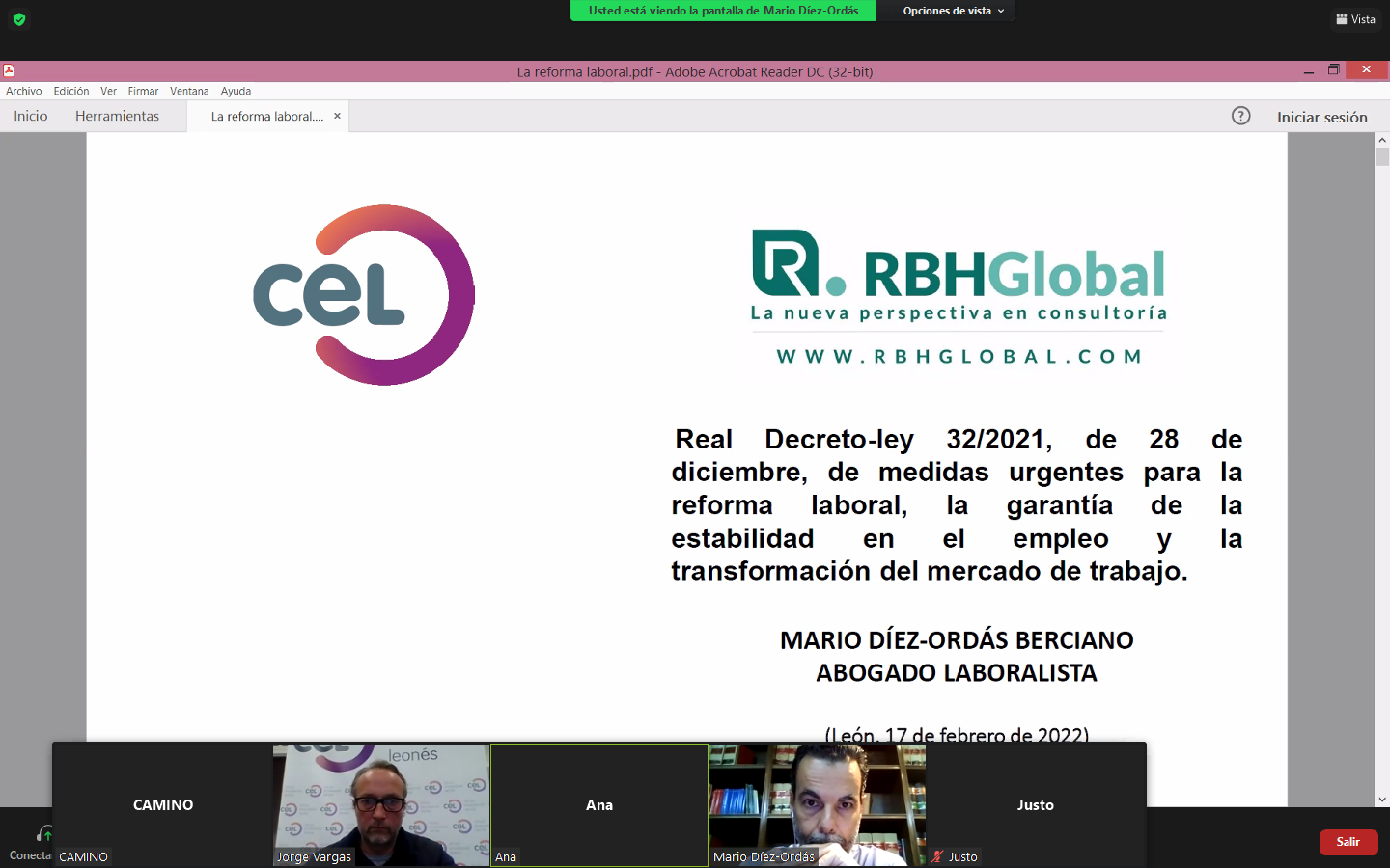 La reforma laboral a examen en la jornada online del CEL con Mario Díez-Ordás