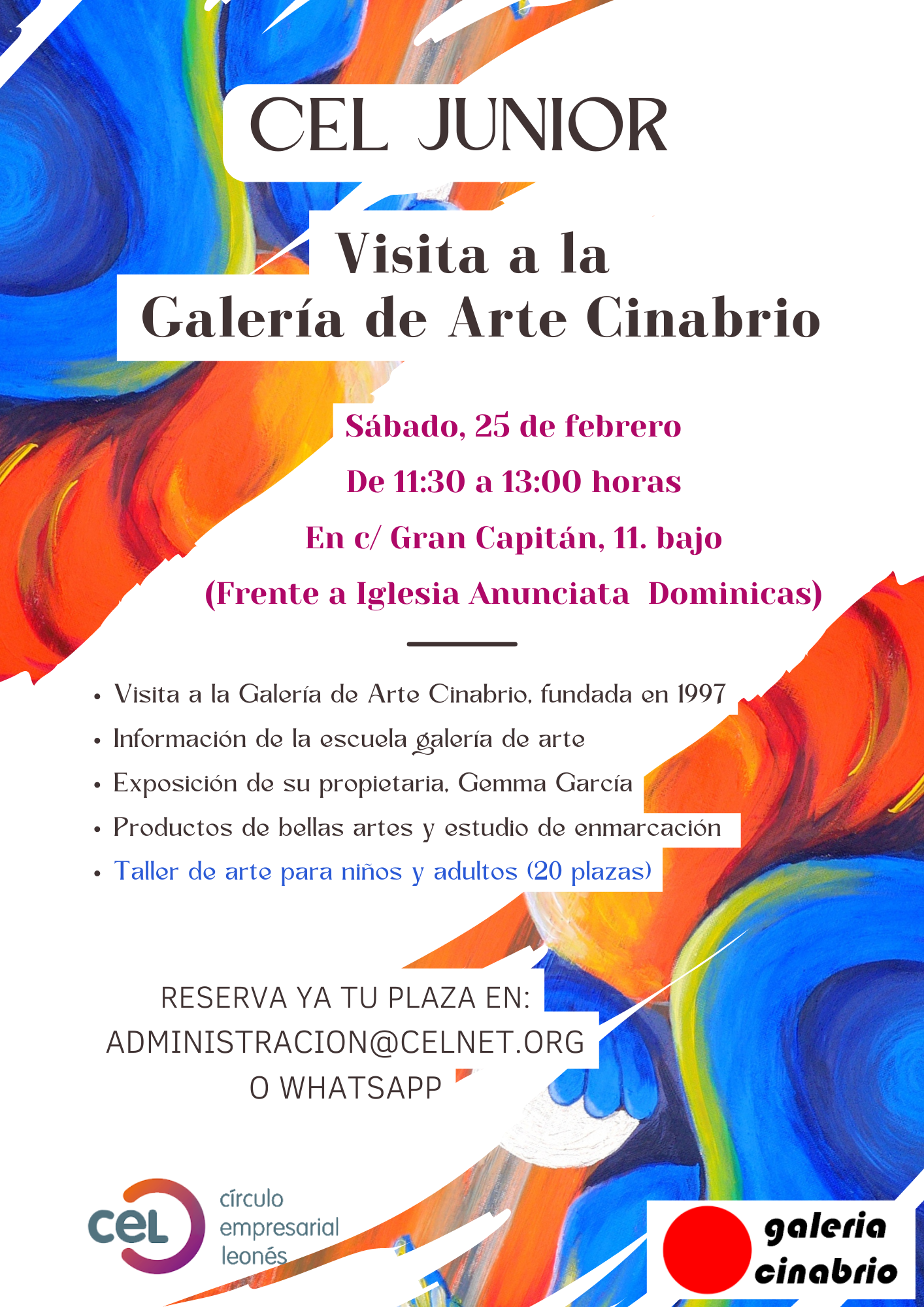 Visita de CEL Júnior a la Galería de Arte Cinabrio y taller para niños y adultos