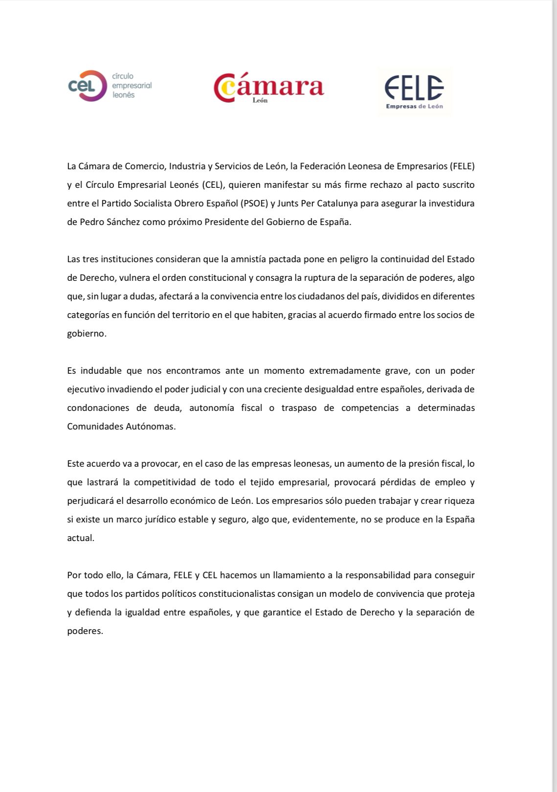 Comunicado conjunto ante el Pacto de Gobierno para la investidura